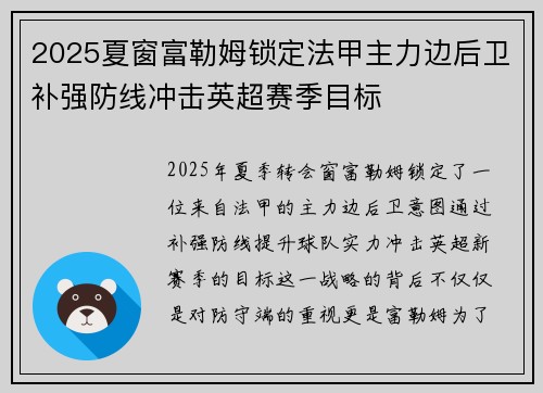 2025夏窗富勒姆锁定法甲主力边后卫补强防线冲击英超赛季目标